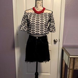 Francesca's Collection Heritage Black and White Eyelet Crop Top